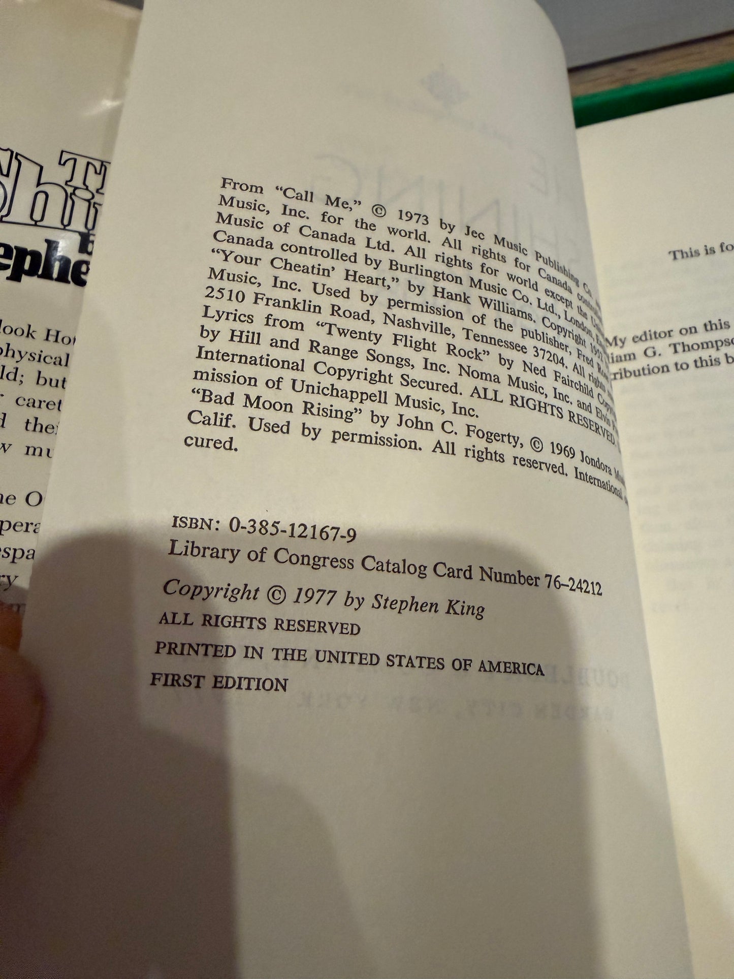 Stephen King, The Shining, First Edition INSCRIBED in 1979, Doubleday Publishing