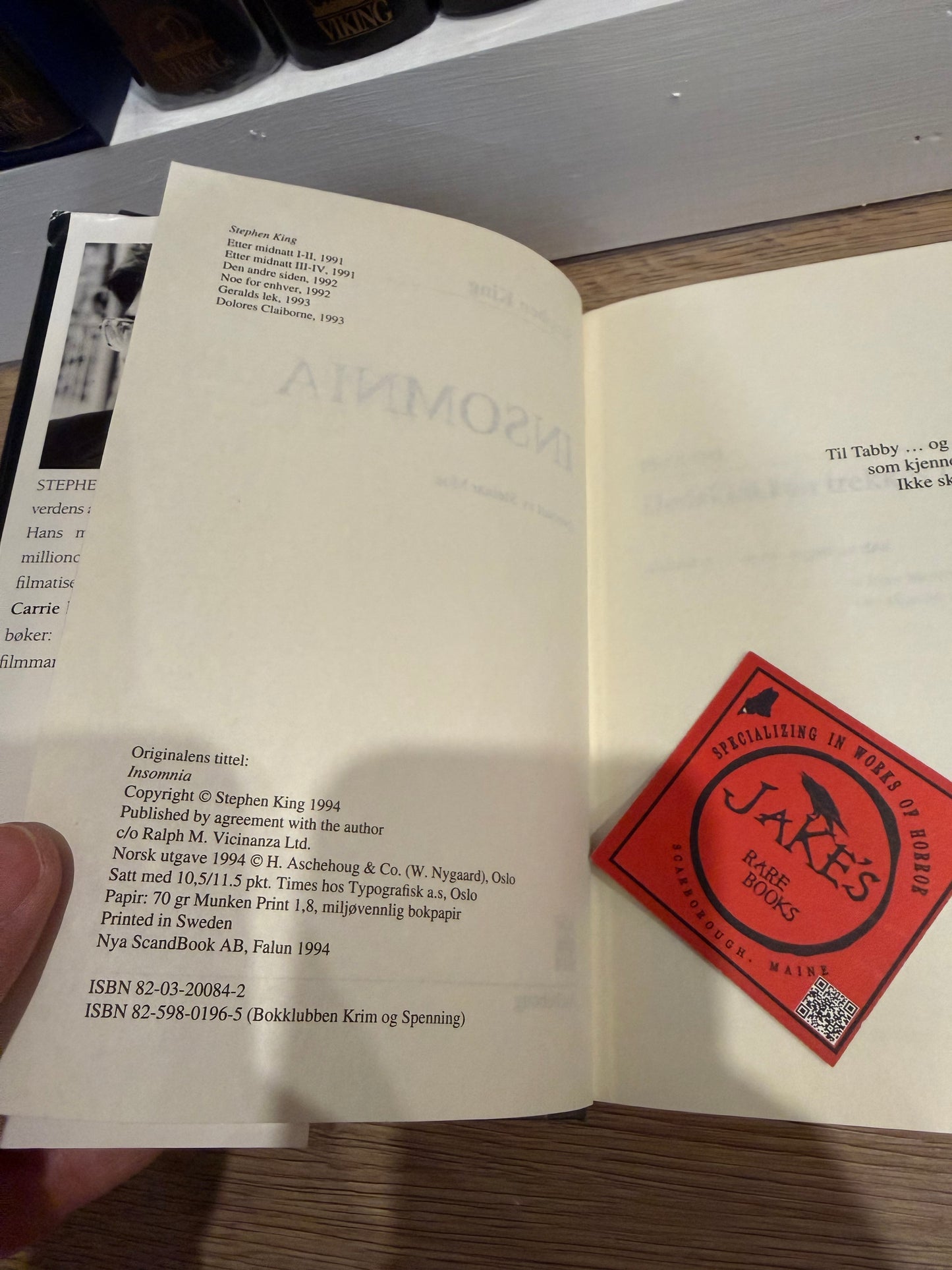 Stephen King, Insomnia, First Norwegian Printing