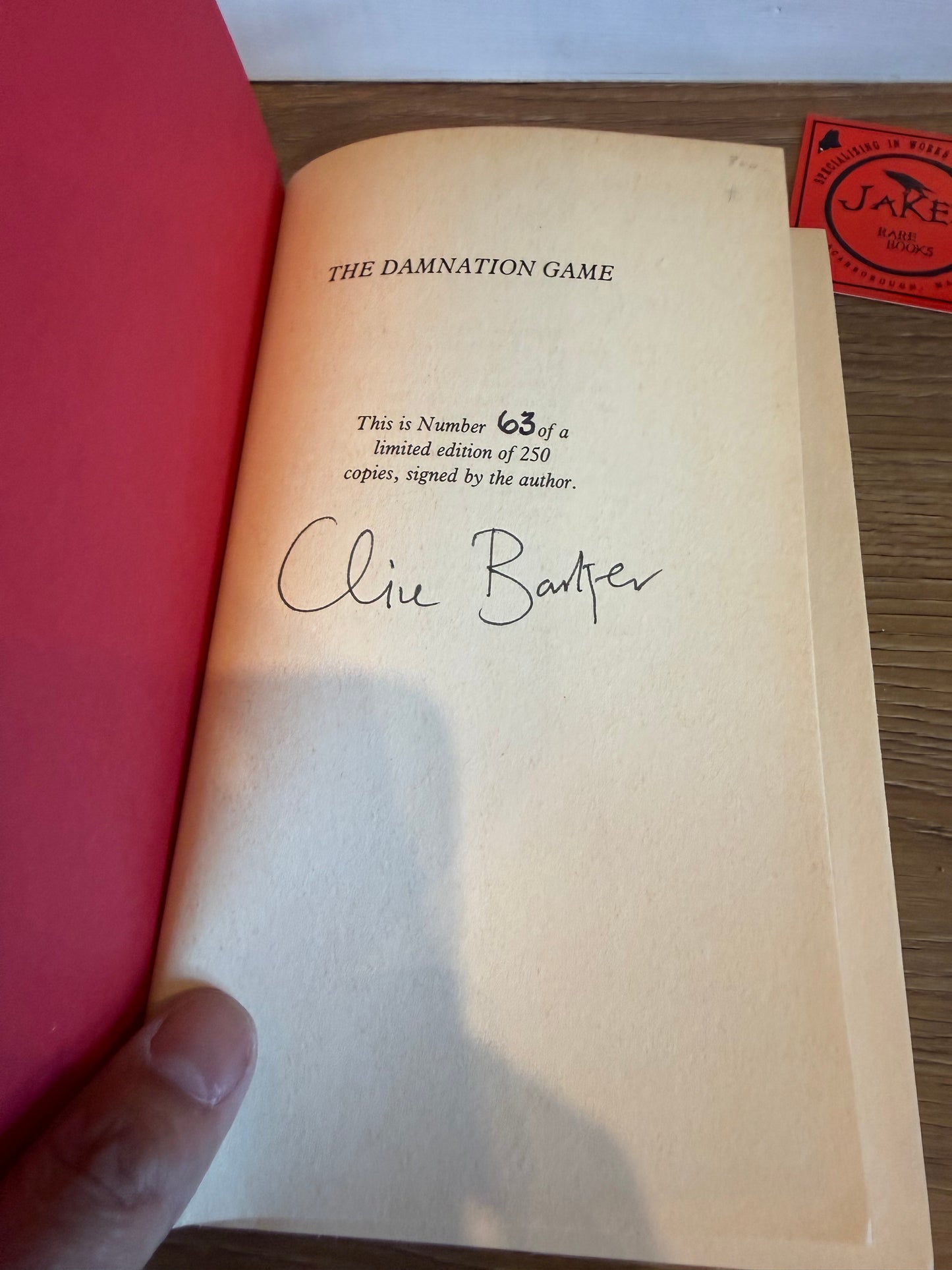 Clive Barker, The Damnation Game, UK Signed Limited #63, Weidenfeld and Nicholson