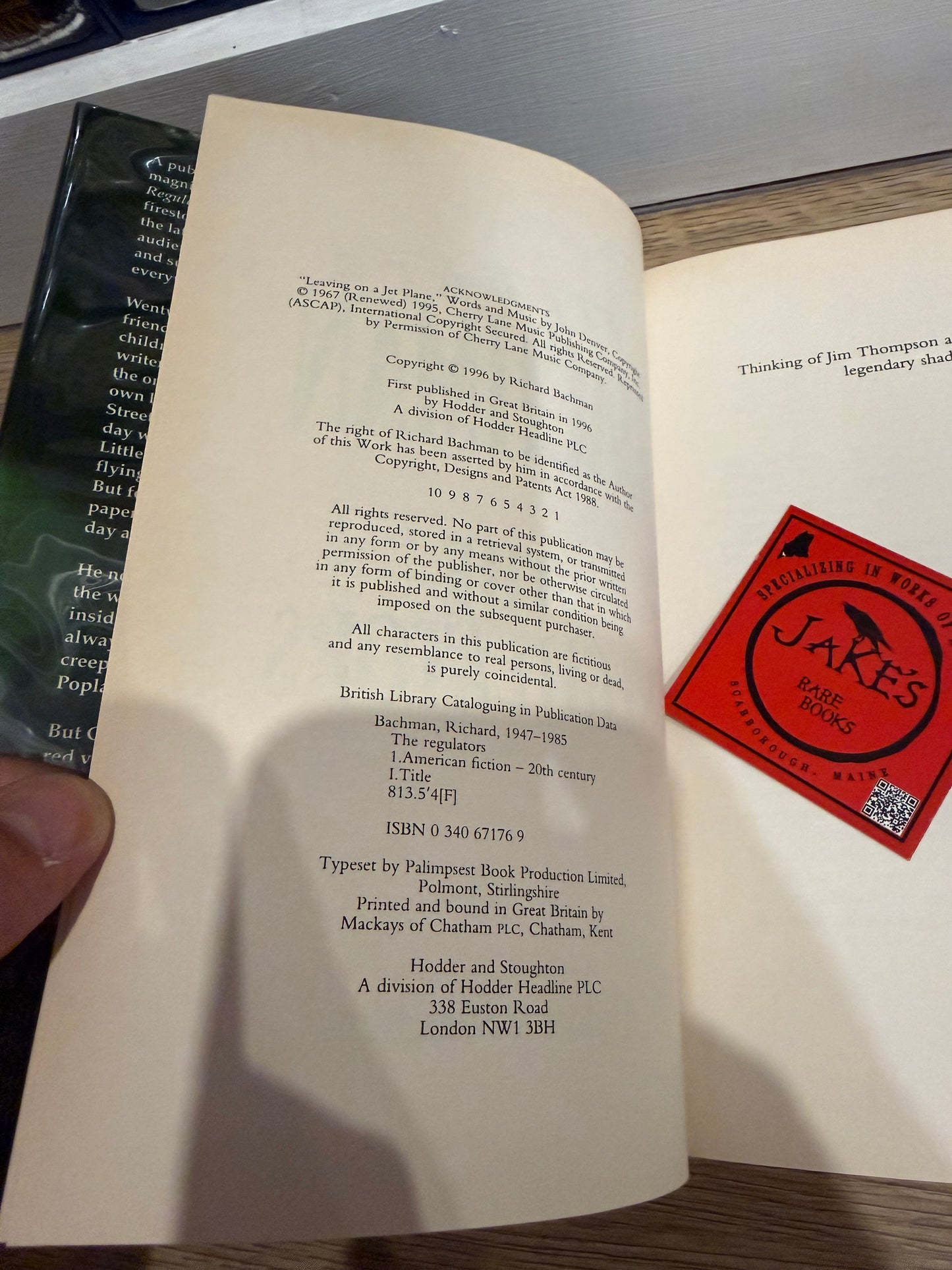 Stephen King, Regulators UK First Edition, Hodder and Stoughton