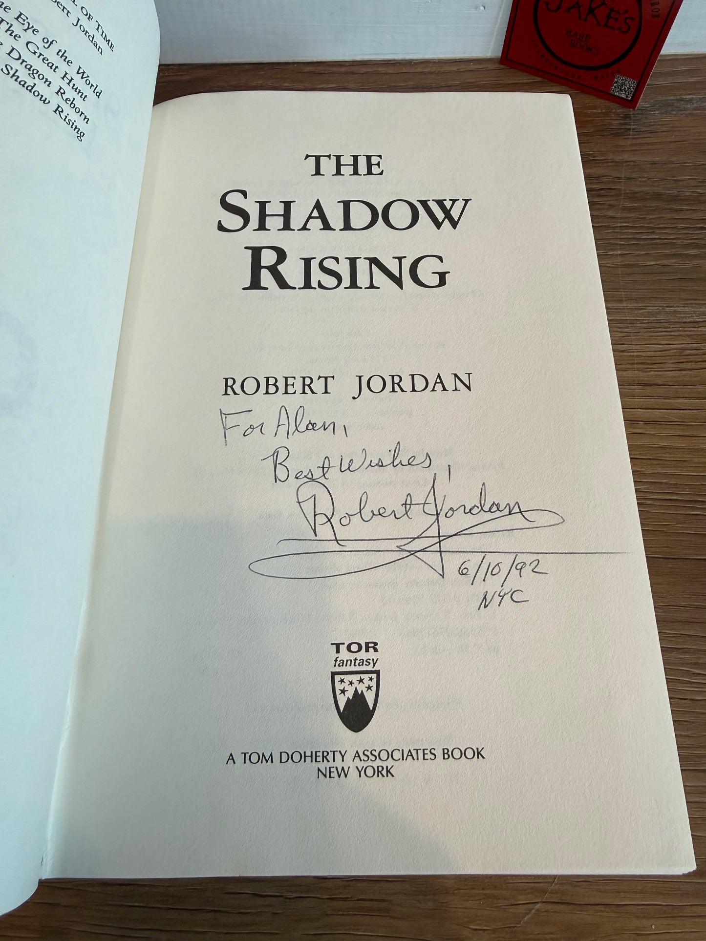 Robert Jordan, The Shadow Rising, INSCRIBED First Edition, Tor Publishing