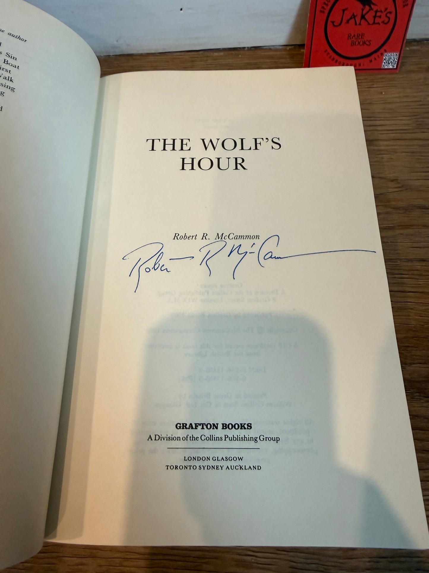 Robert McCammon, The Wolf’s Hour, UK First Edition, SIGNED, Grafton Books