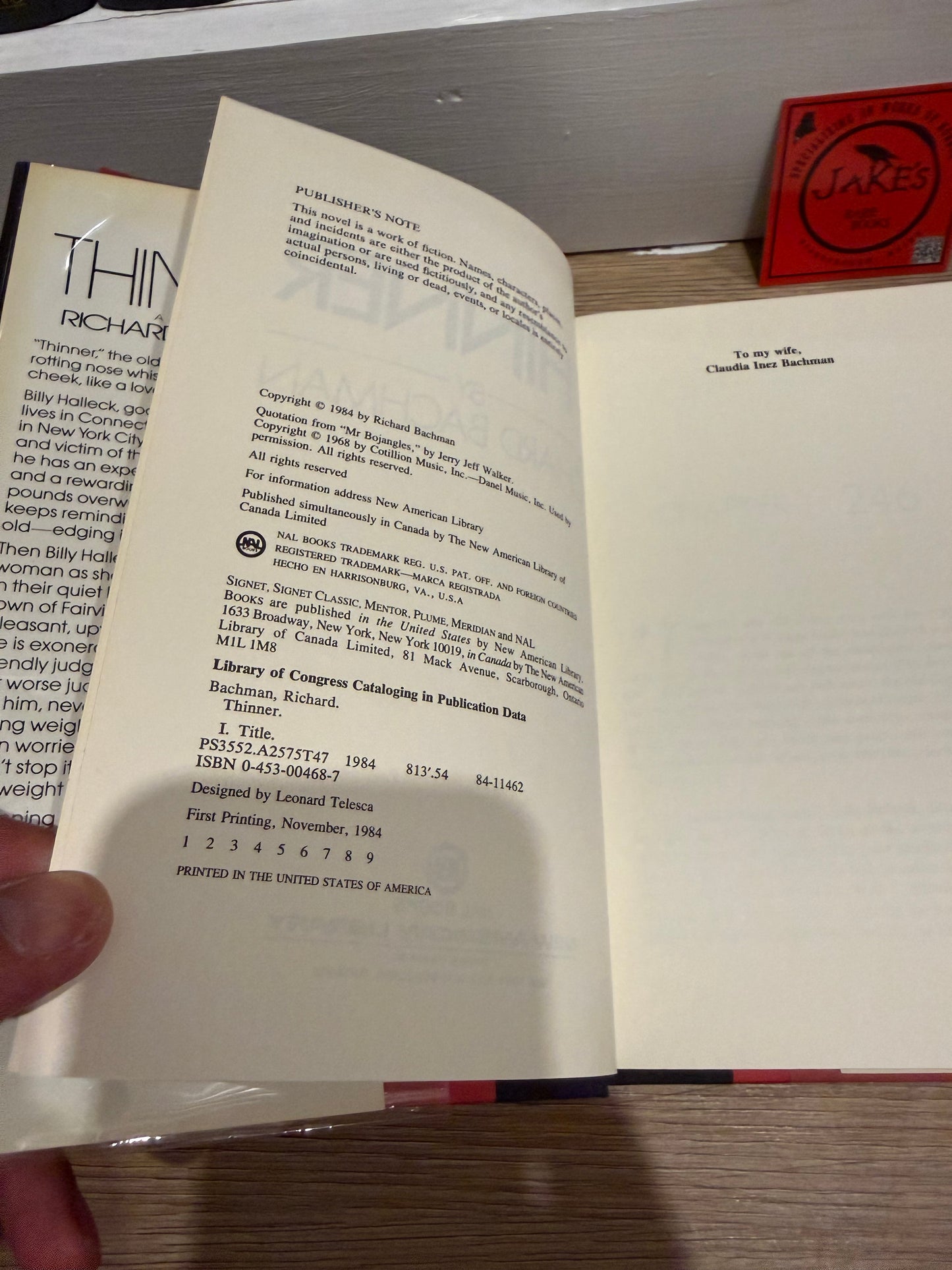 Stephen King, Thinner, First Edition, NAL Books