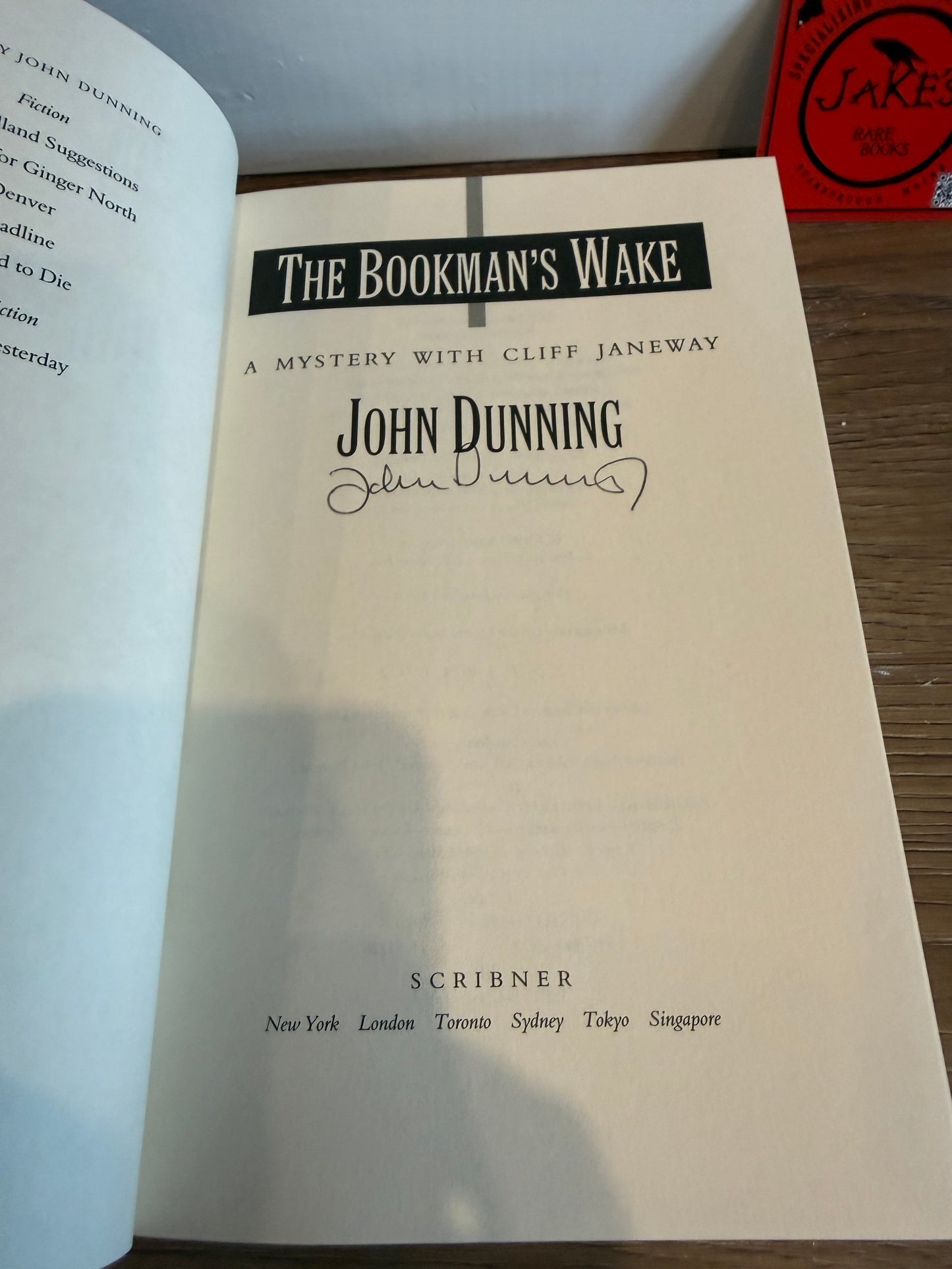 John Dunning, Bookman’s Wake, Signed First Editon, Scribner