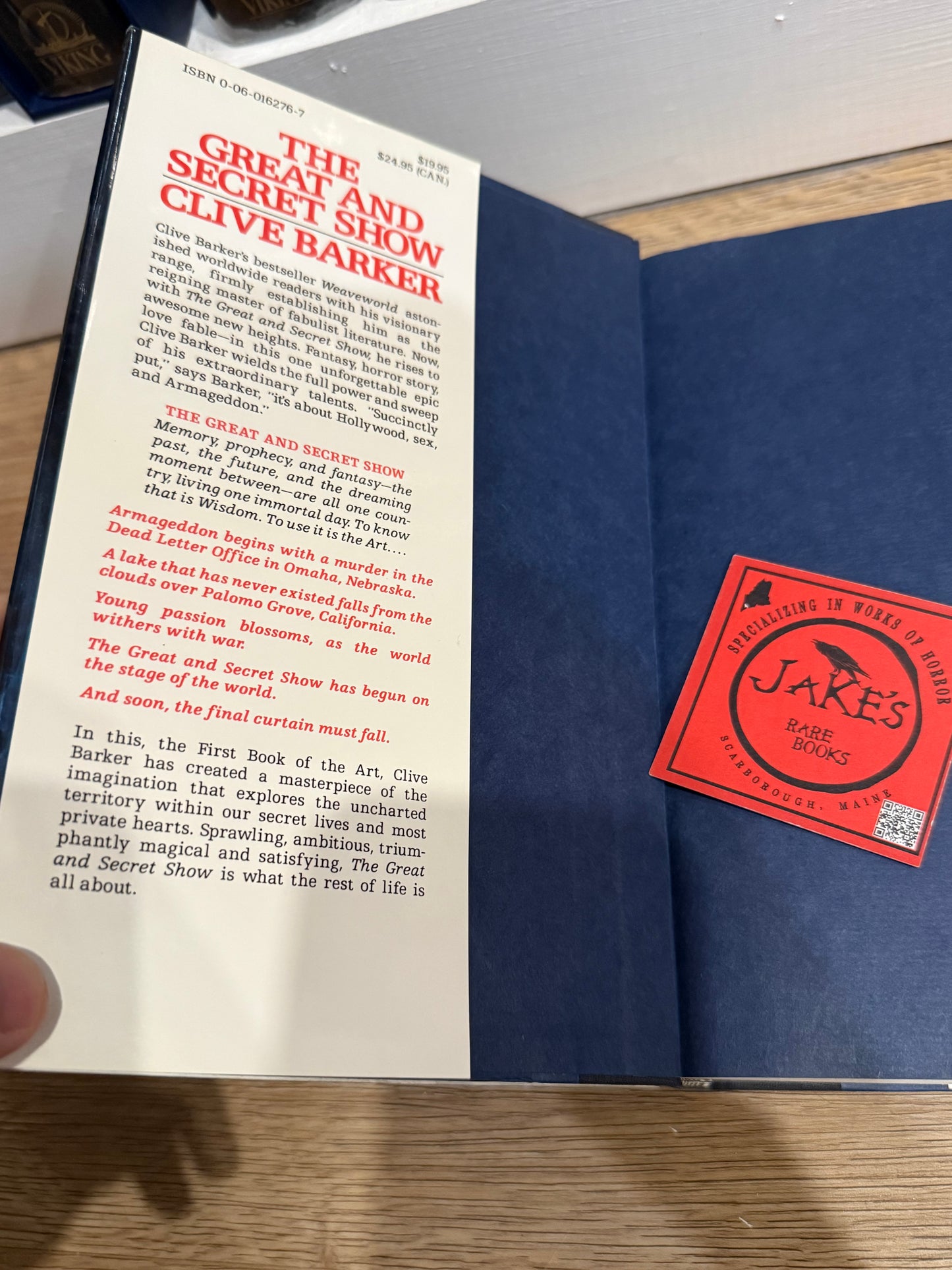 Clive Barker, The Great and Secret Show, US First Edition, SIGNED