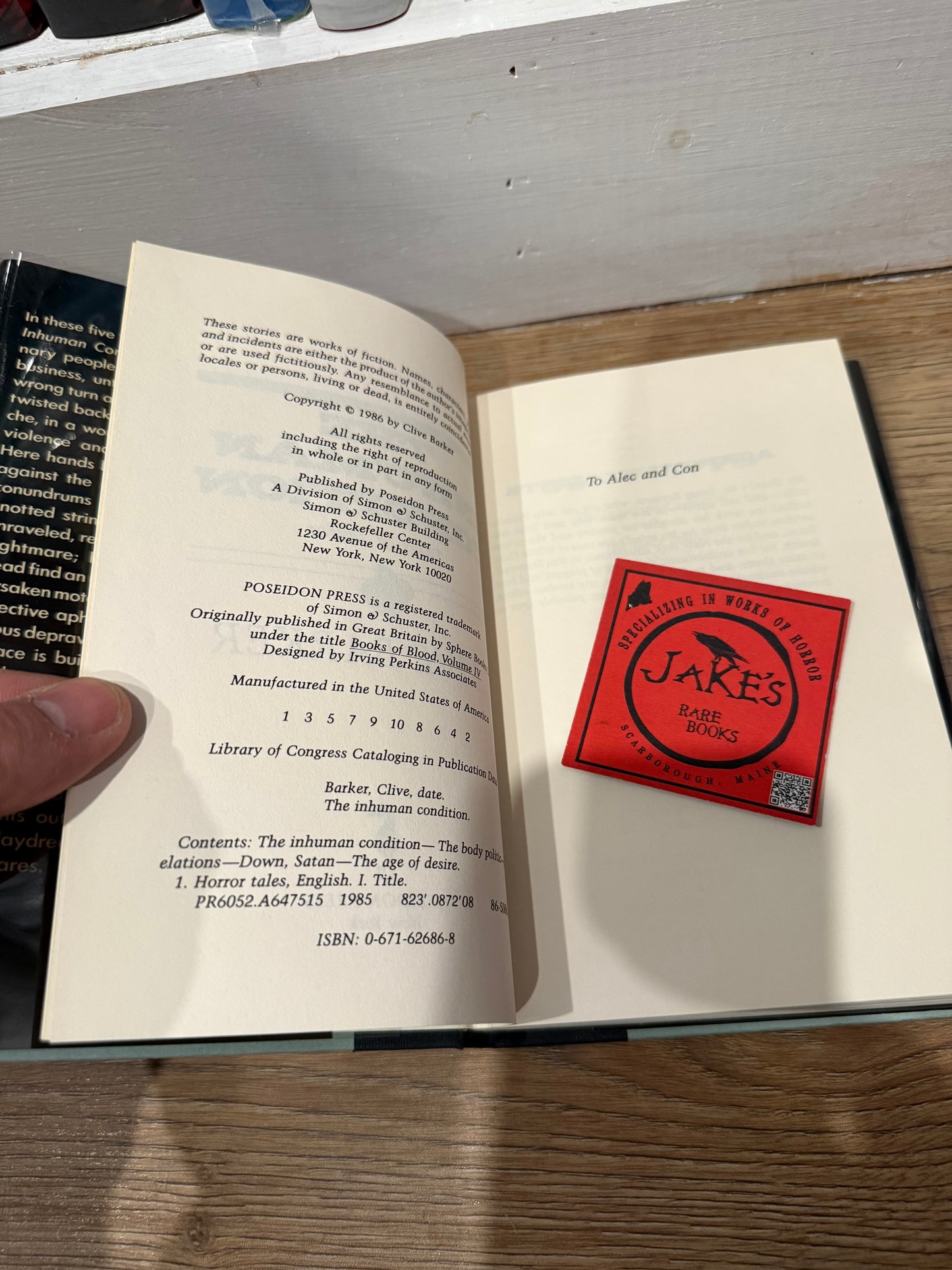 Clive Barker, The Inhuman Condition, First Edition, SIGNED, Poseidon Press