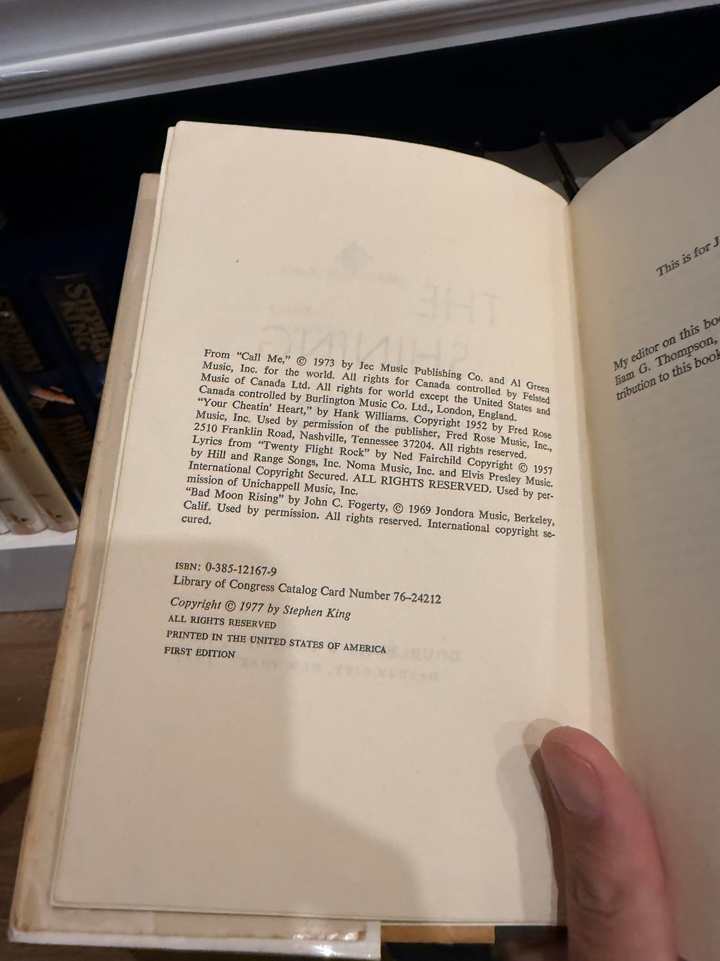 Stephen King, The Shining, First Edition inscribed in YEAR OF PRINT, Doubleday Publishing