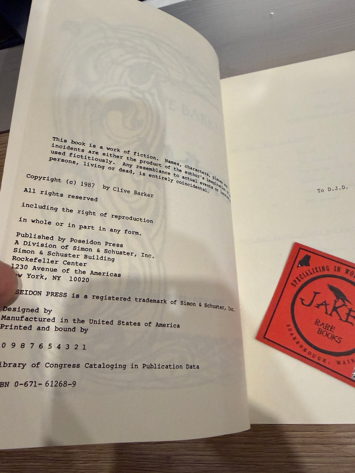 Clive Barker, Weaveworld, US Uncorrected Proof, Poseidon Press