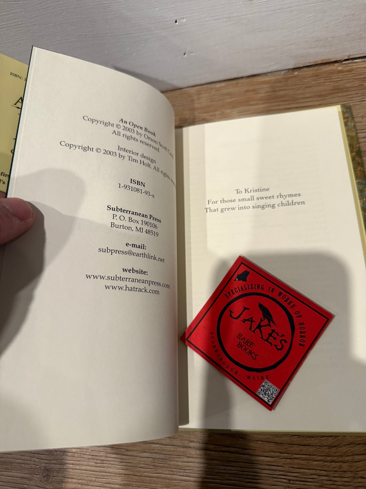 Orson Scott Card, Open Book, First Edition, Subterranean Press