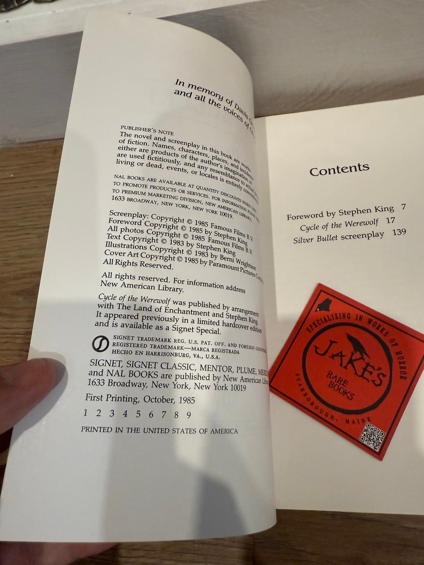 Stephen King, Silver Bullet, First Edition, Signet Publishing