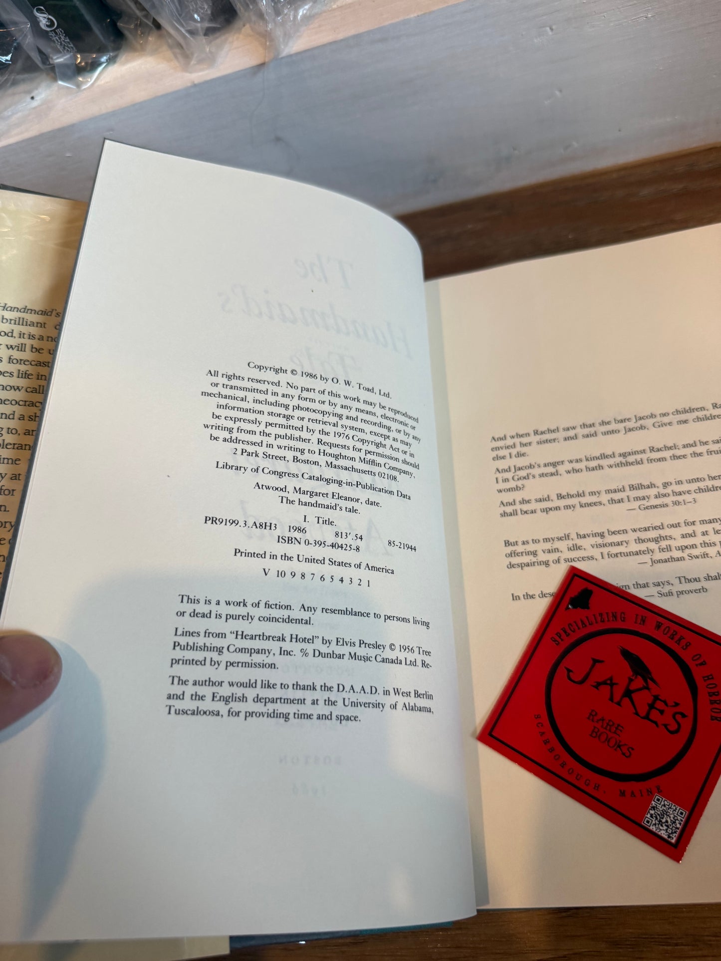 Margaret Atwood, The Handmaid’s Tale, First Edition, Houghton Mifflin