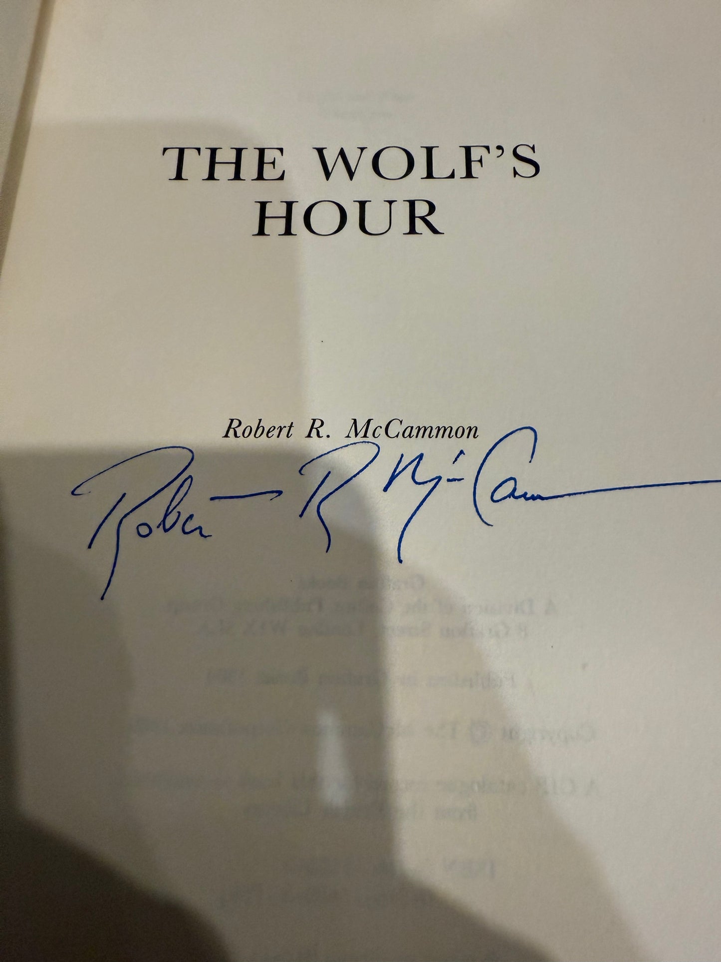 Robert McCammon, Wolf’s Hour, UK First Edition, SIGNED, Grafton