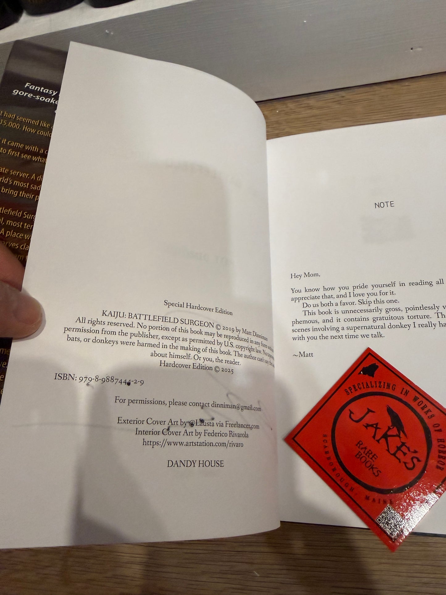 Matt Dinniman, Kaiju: Battlefield Surgeon, First Edition SIGNED, Dandy House