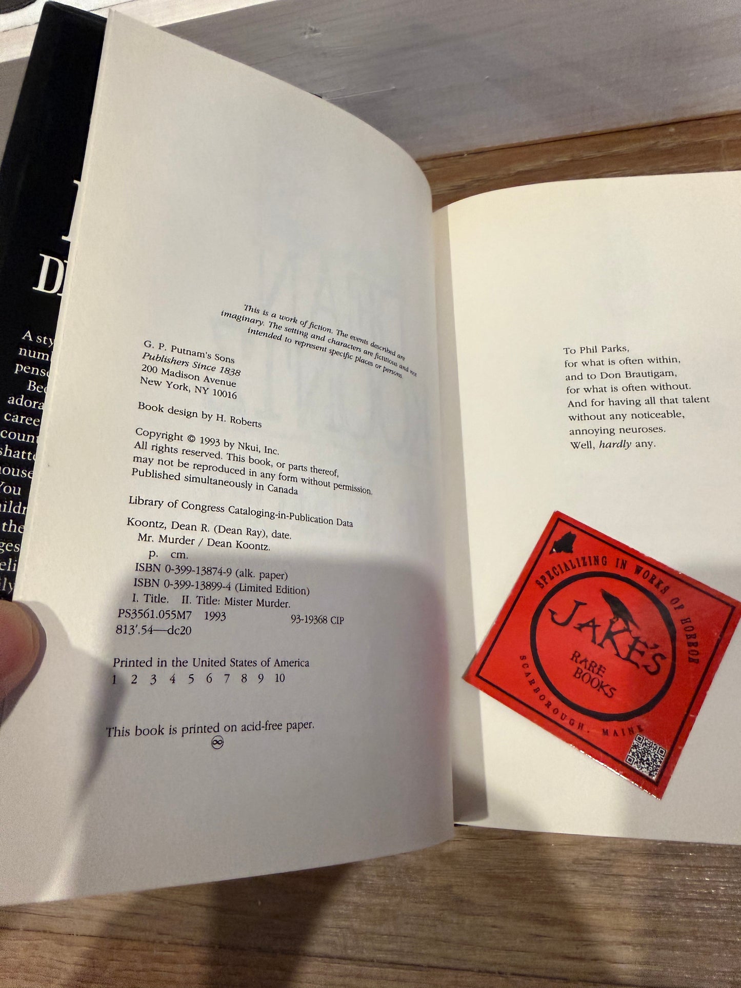 Dean Koontz, Mr. Murder, First Edition SIGNED, Putnam Press