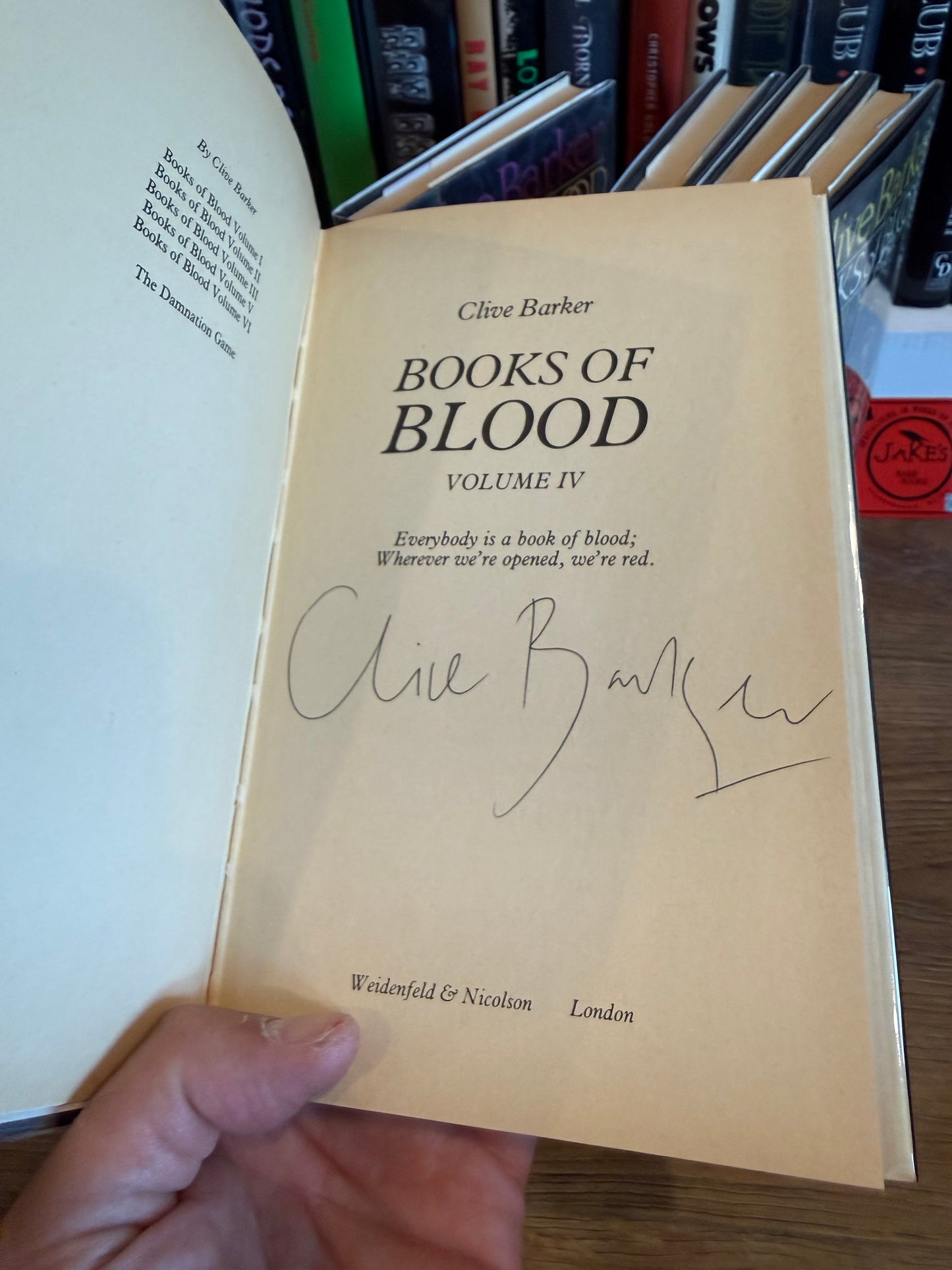 Clive Barker, Books of Blood, UK True First Edition 1-6 Set, Weidenfeld and Nicolson