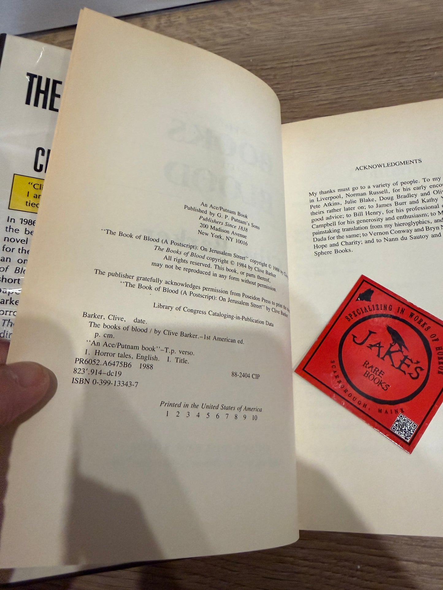 Clive Barker, Books of Blood, First Edition, Ace/Putnam