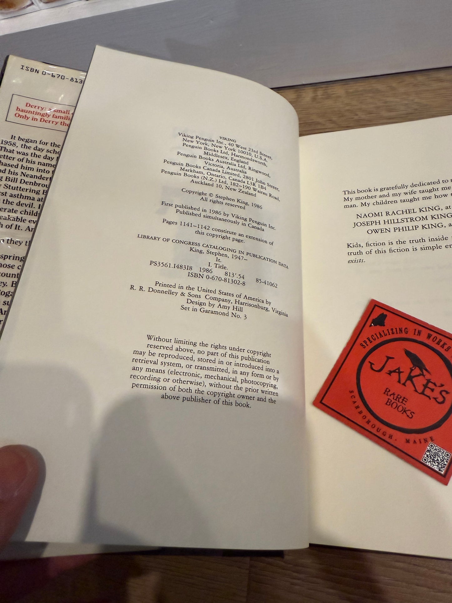 Stephen King, IT, First Printing, Viking Publishing