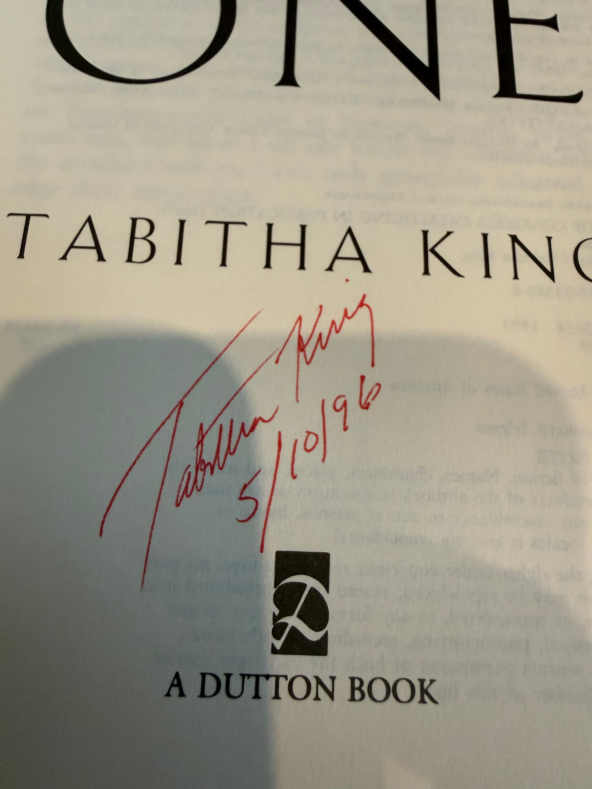Tabitha King, One on One, Signed Later Printing, Dutton