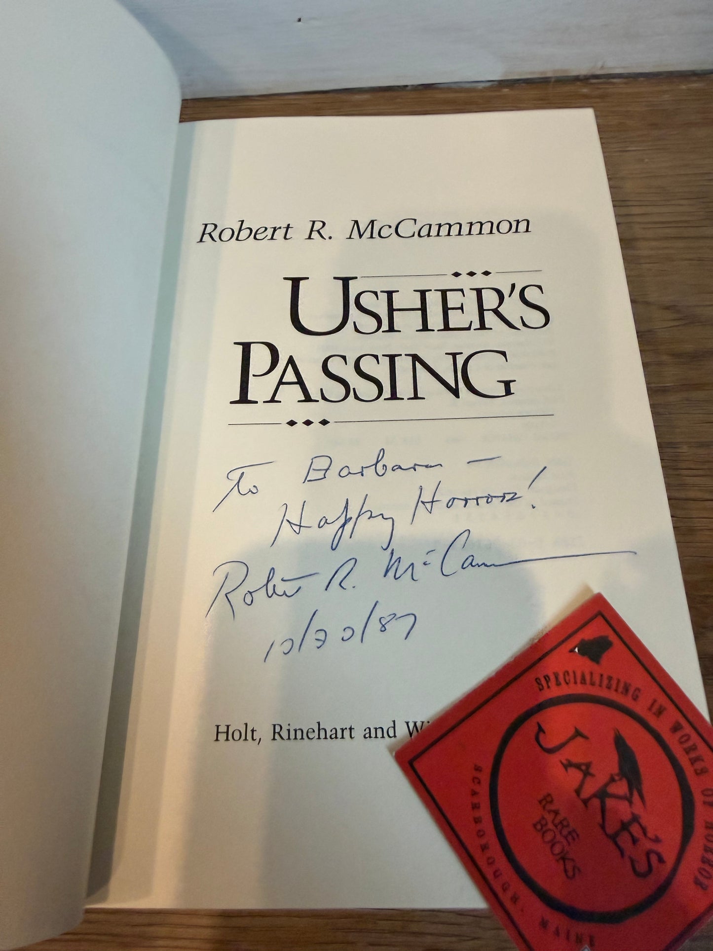 Robert McCammon, Usher’s Passing, INSCRIBED, First Edition, Holt Reinhart