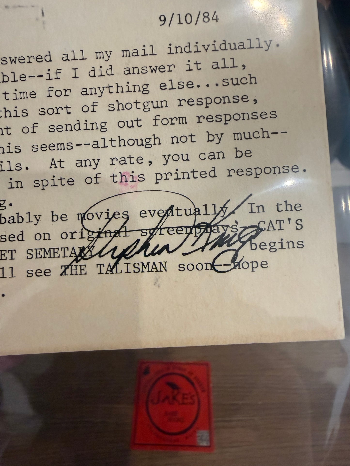 Stephen King, Signed Postcard