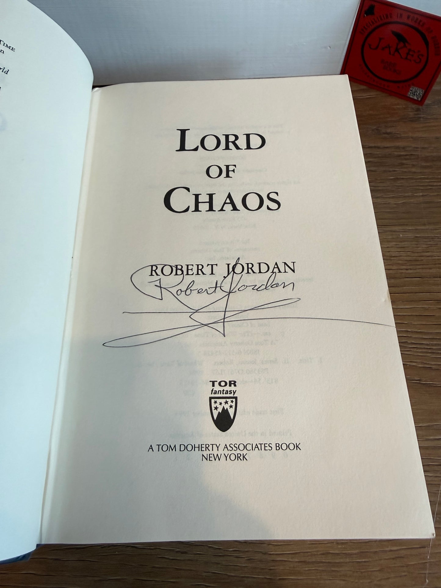 Robert Jordan, Lord of Chaos, Signed First Edition, Tor Publishing