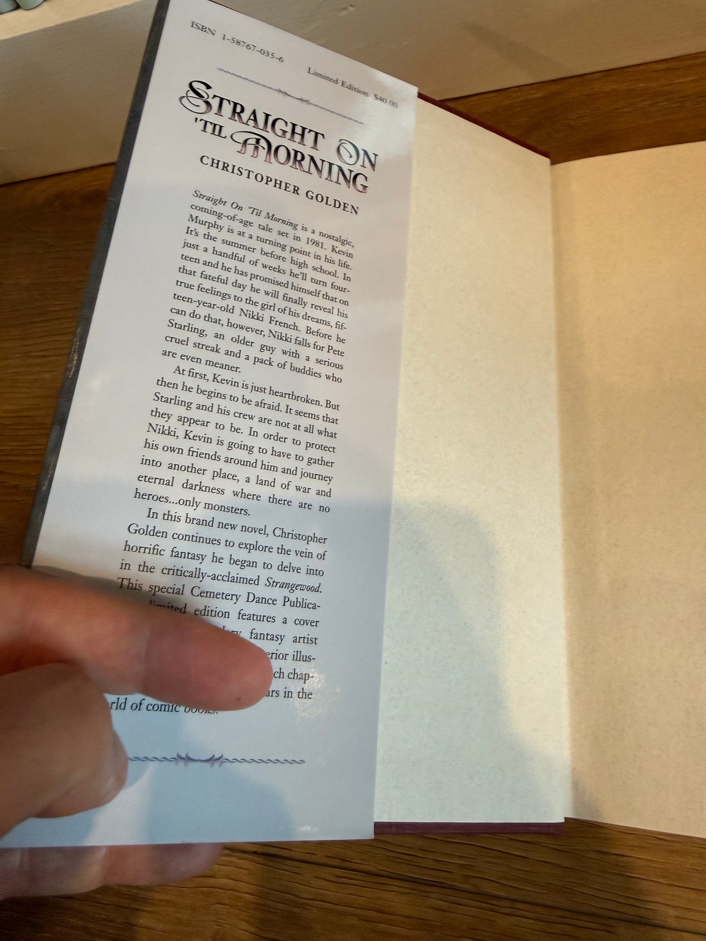 Christopher Golden, Straight On ‘Til Morning, Signed Limited Edition, Cemetery Dance