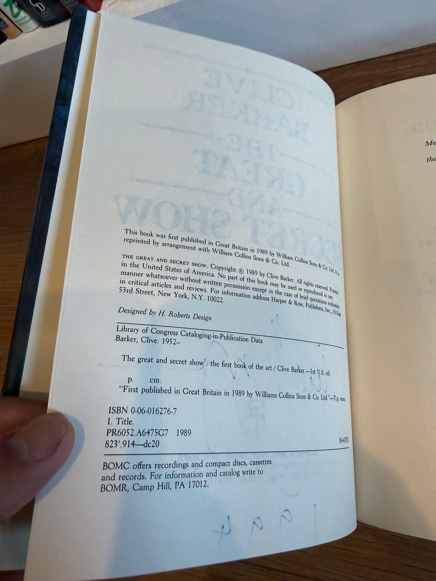 Clive Barker, The Great and Secret Show, Signed/Dates, BOMC
