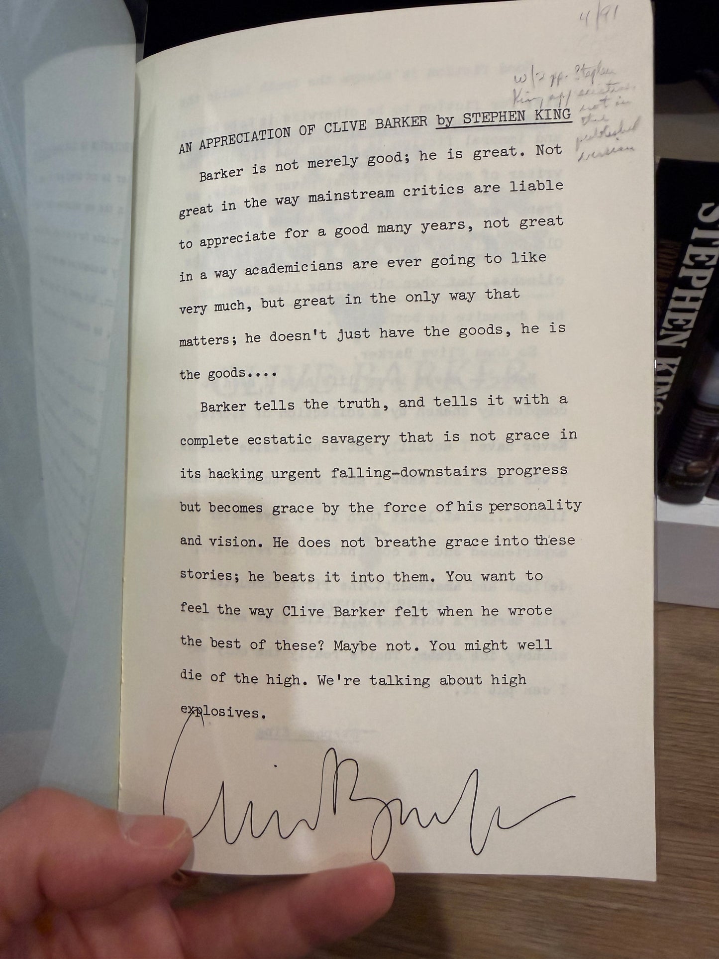 Clive Barker, The Inhuman Condition, Pre-publication Preview, SIGNED, Poseidon Press