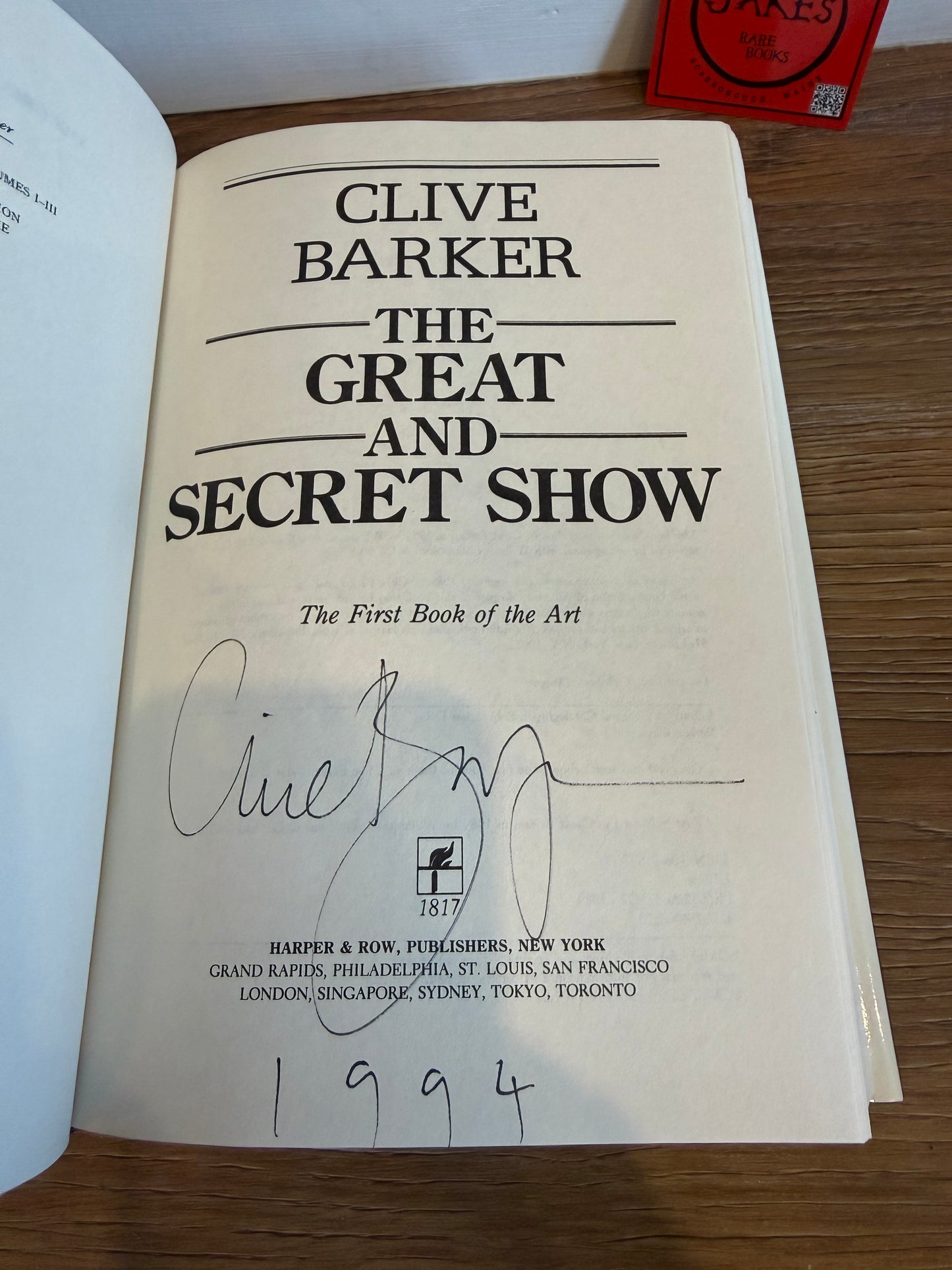 Clive Barker, The Great and Secret Show, Signed/Dates, BOMC