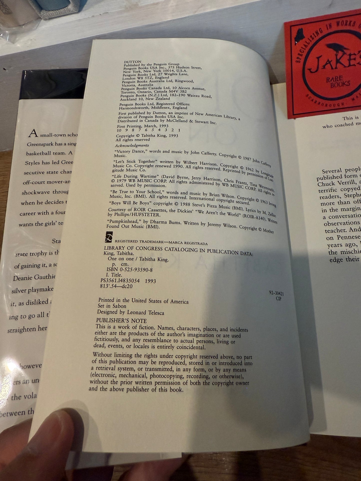 Tabitha King, One on One, First Edition, MacMillan Publishing