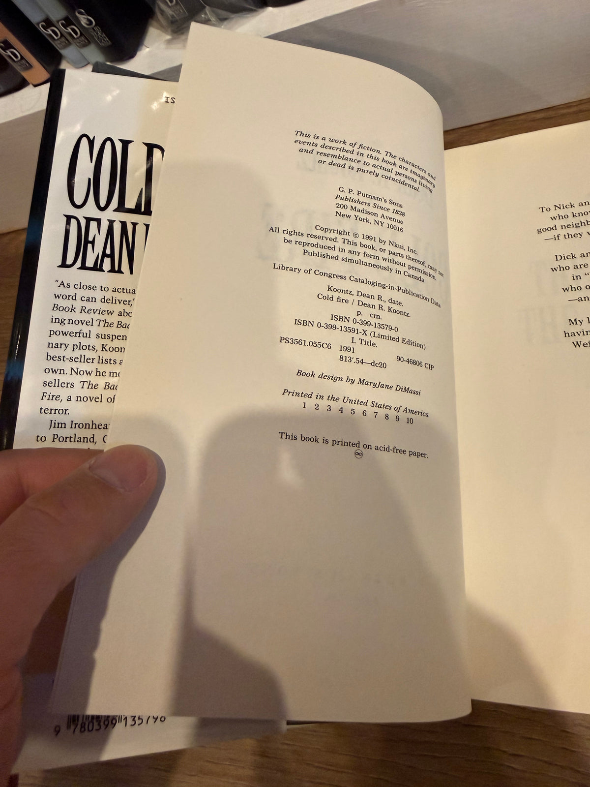 Dean Koontz, Cold Fire, First Edition, Putnam