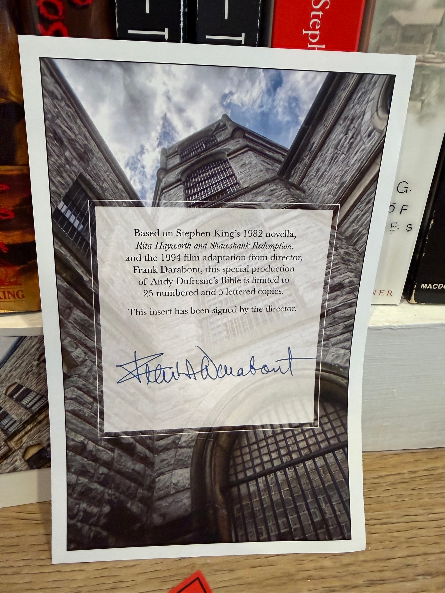 The Shawshank Redemption, Shooting Script, with Darabont Signature Plate and Extras!