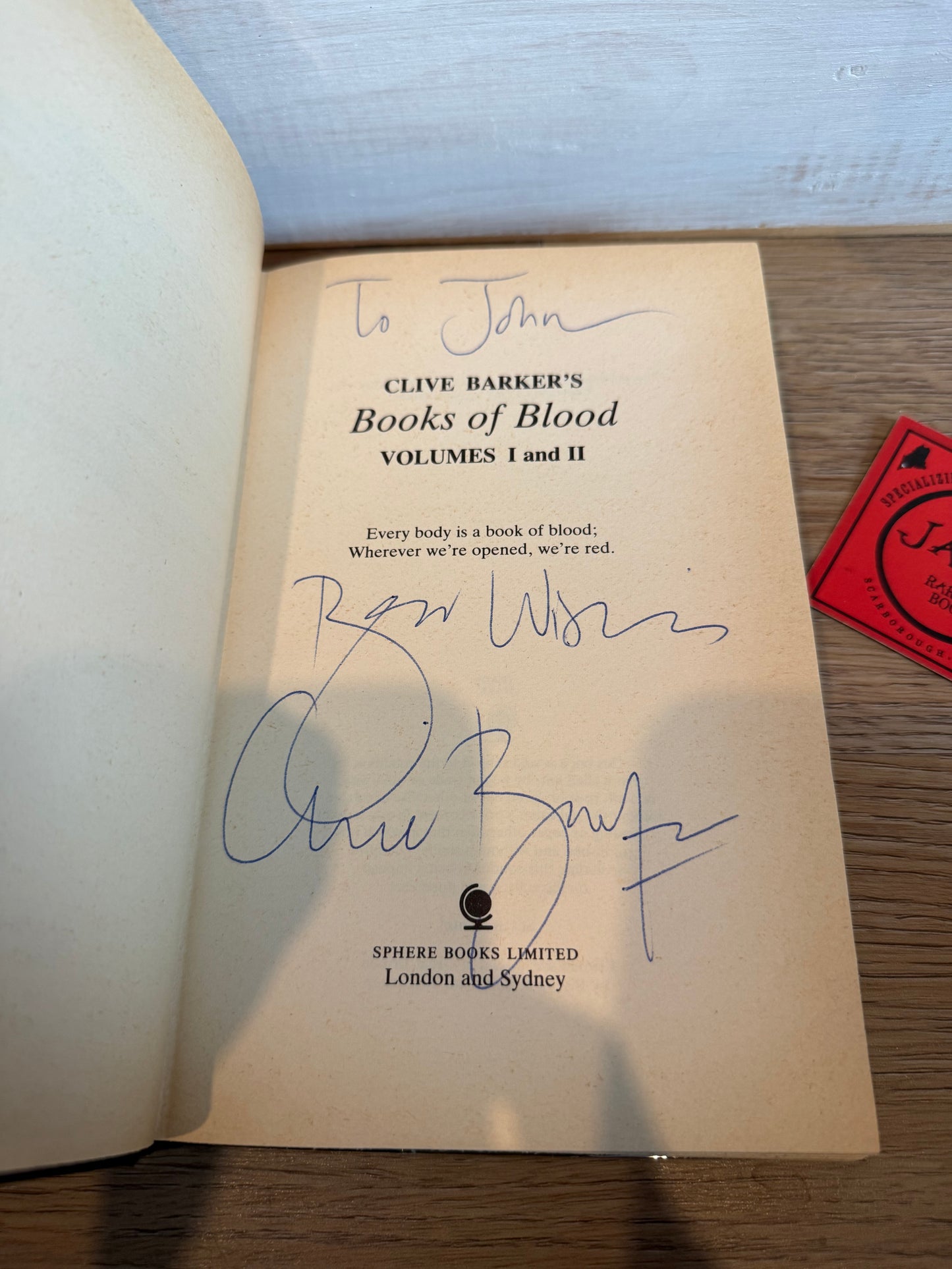 Clive Barker, Books of Blood, Volumes 1-2, UK First Edition INSCRIBED, Sphere Books
