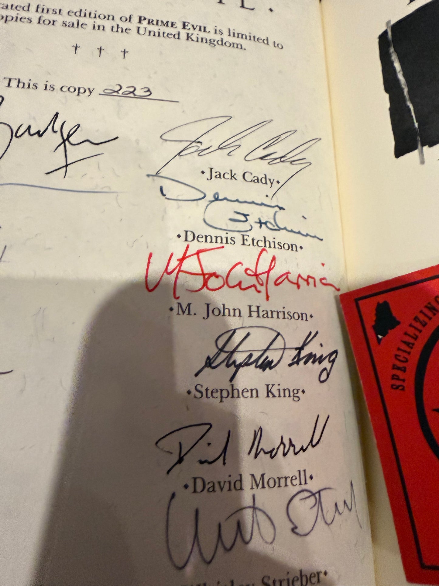 Prime Evil, UK Signed Limited #223, Bantam Books