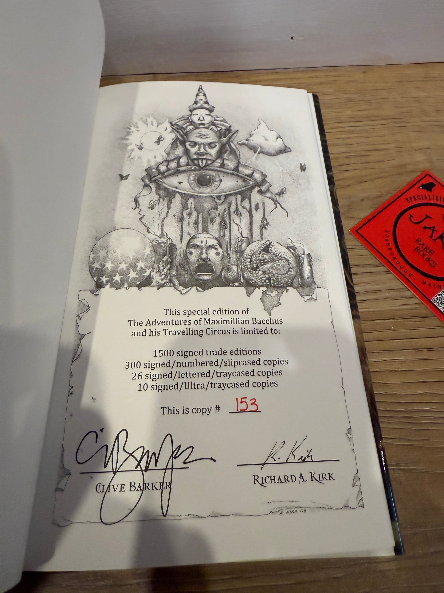 Clive Barker, The Adventures of Mr. Maximillian Bacchus, Signed/Limited #153, Bad Moon Books
