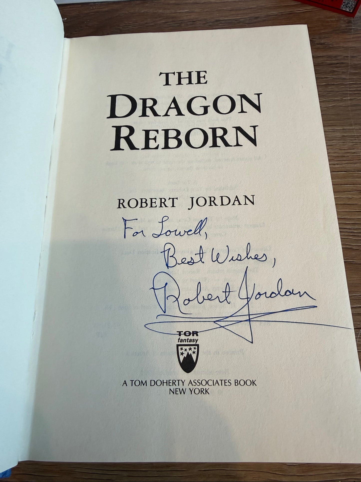 Robert Jordan, The Dragon Reborn,  INSCRIBED First Printing, Tor Publishing
