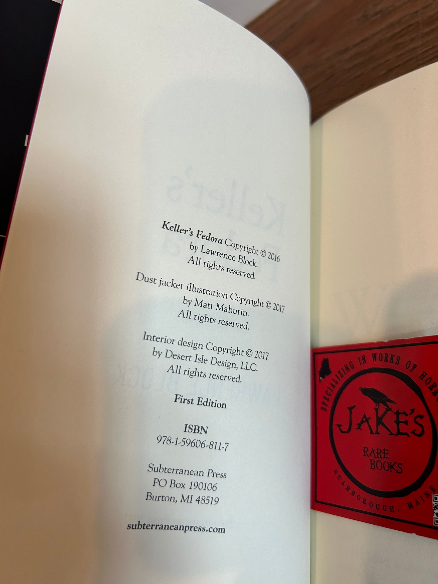 Lawrence Block, Keller’s Fedora, Signed First Edition #12, Subterranean Press