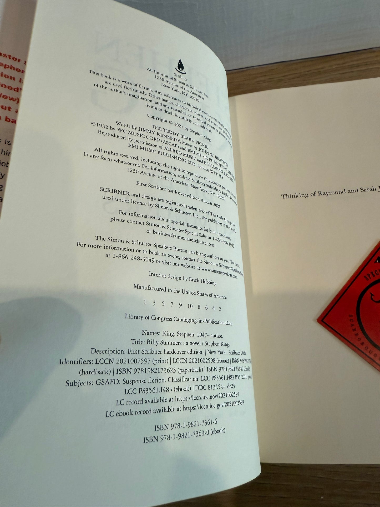 Stephen King, Billy Summers, First Edition