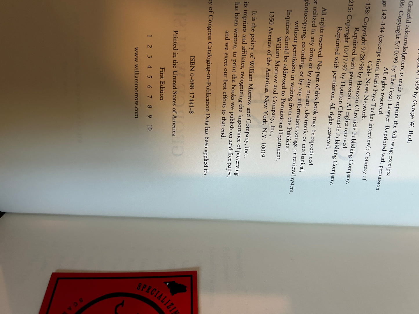 George W. Bush, A Charge to Keep, Signed First Edition, Morrow
