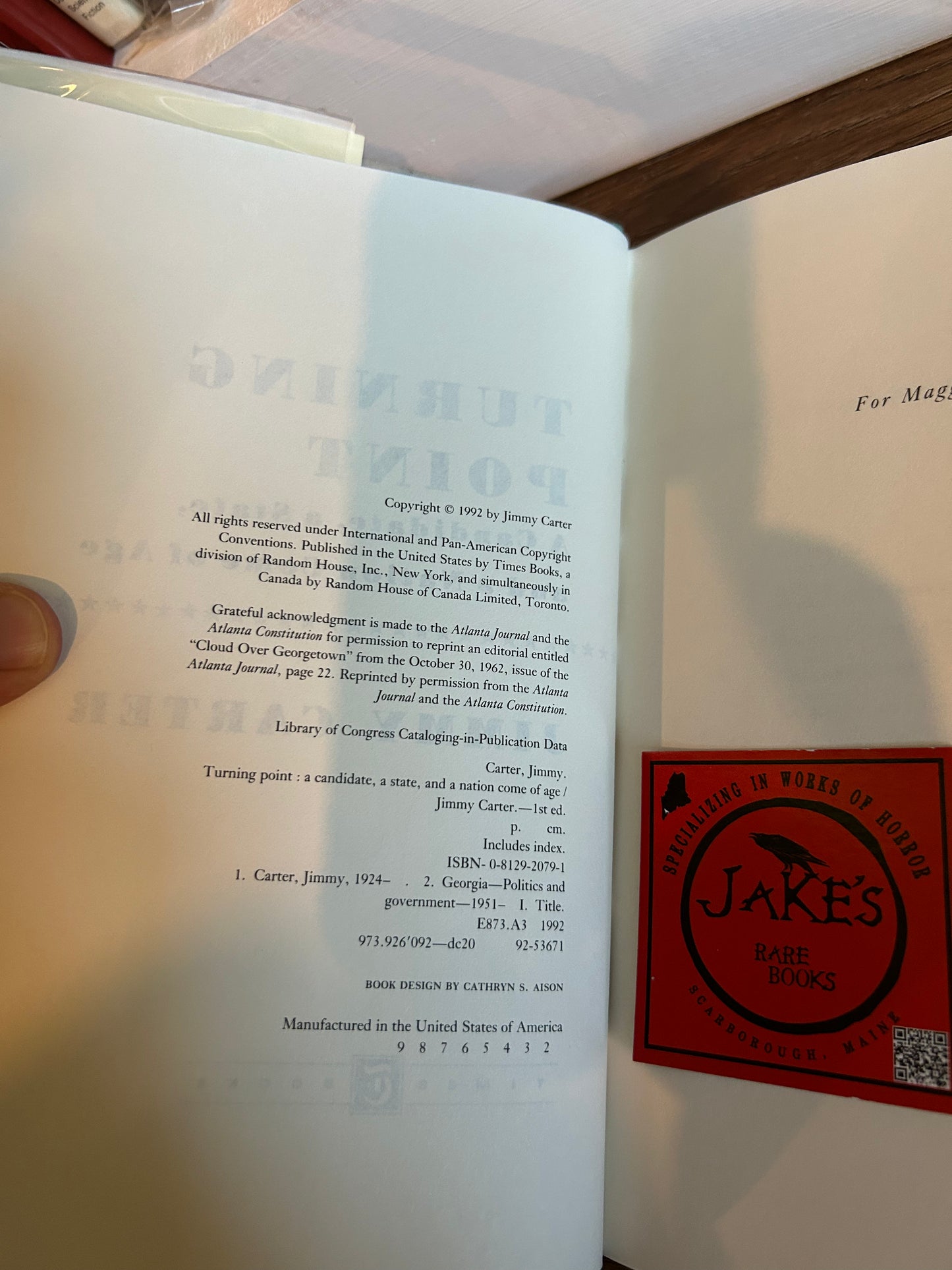 Jimmy Carter, Turning Point, Signed First Edition, Random House