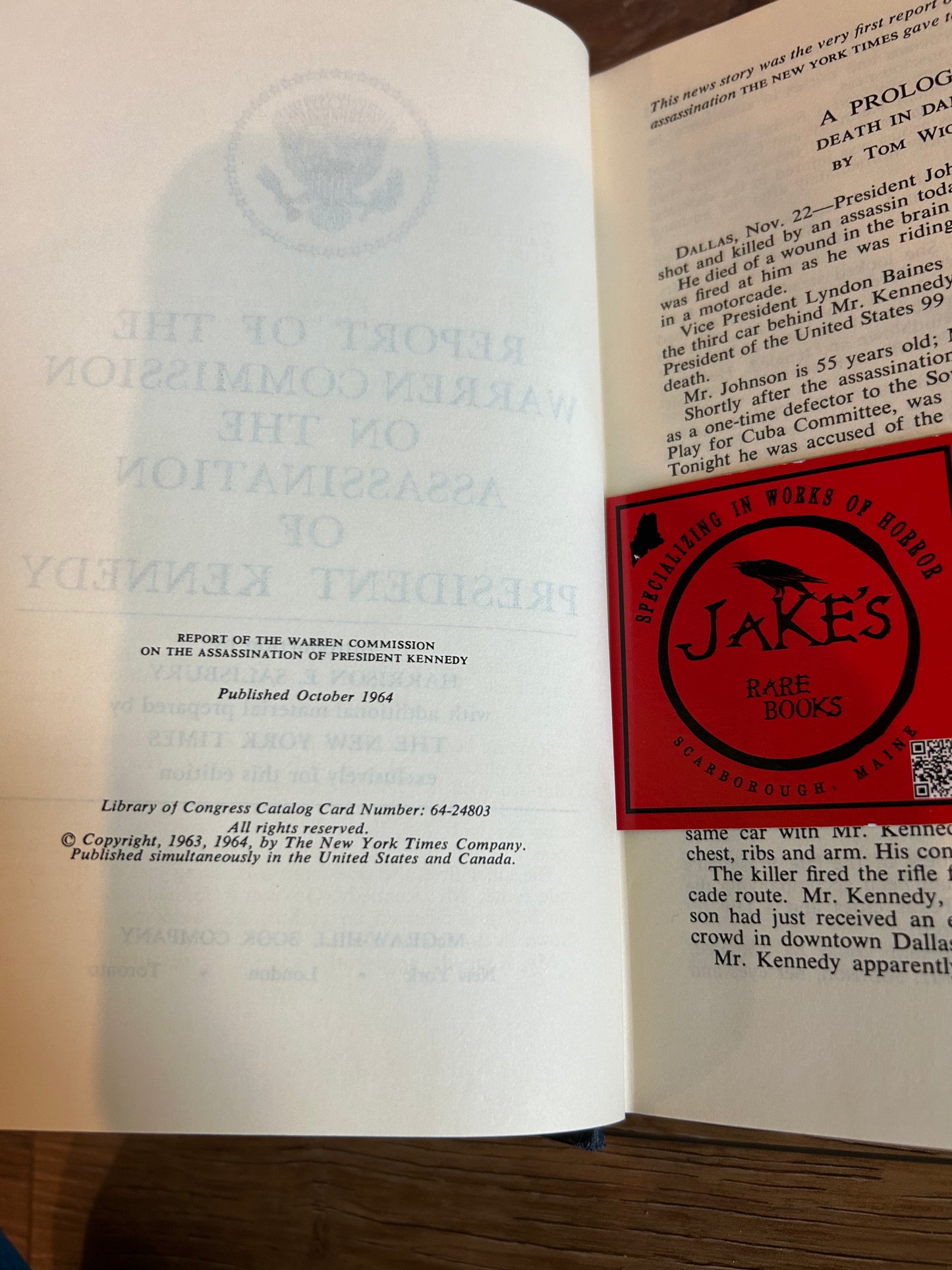 Report of the Warren Commission on the Assassination of President Kennedy, Signed by Gerald Ford, McGraw Hill