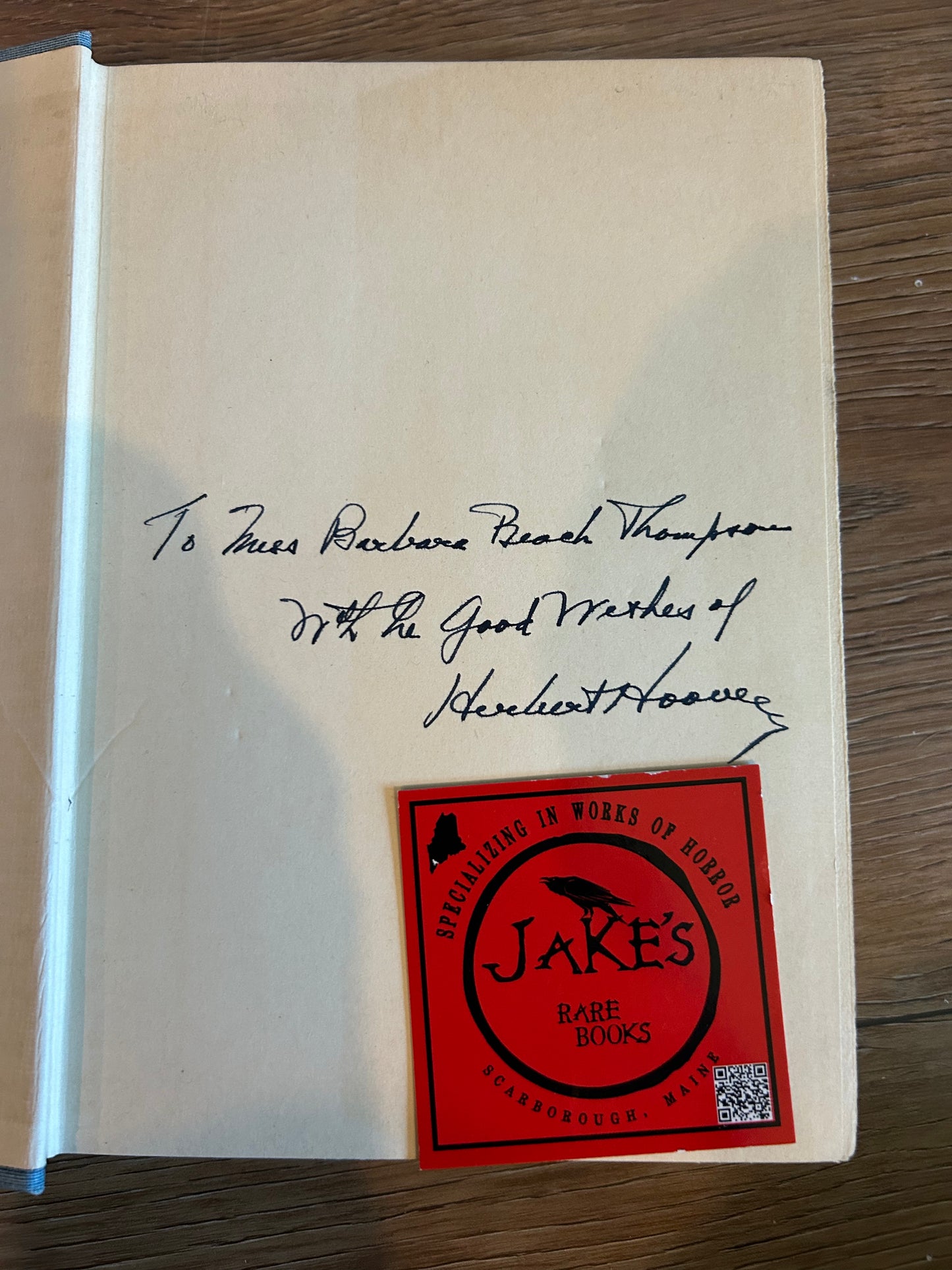Herbert Hoover, The Problems of Lasting Peace, Signed and Inscribed First Edition, Doubleday Doran