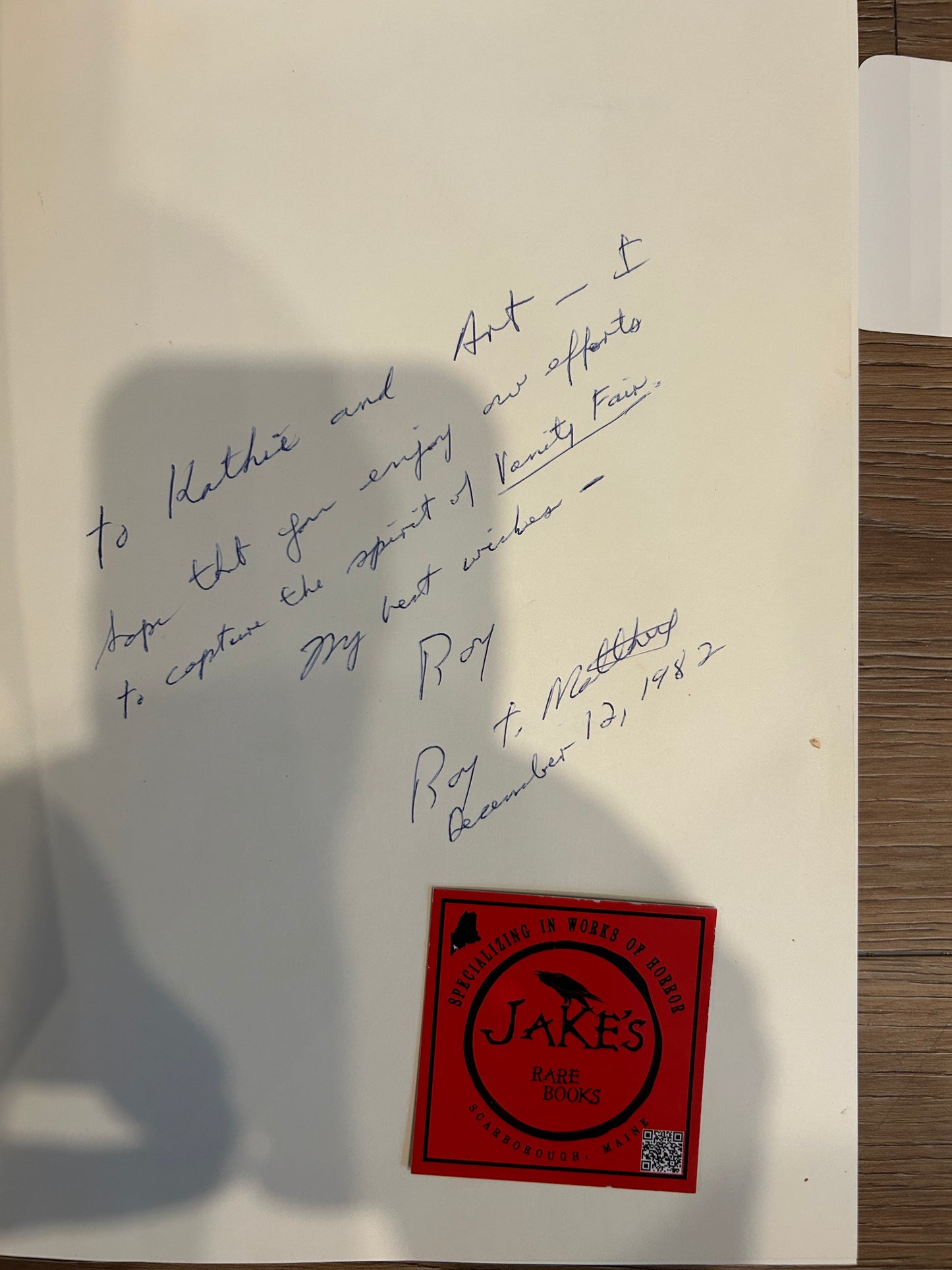 Roy T. Matthews and Peter Mellini, In Vanity Fair, Signed and Inscribed by Roy T. Matthews, Scolar