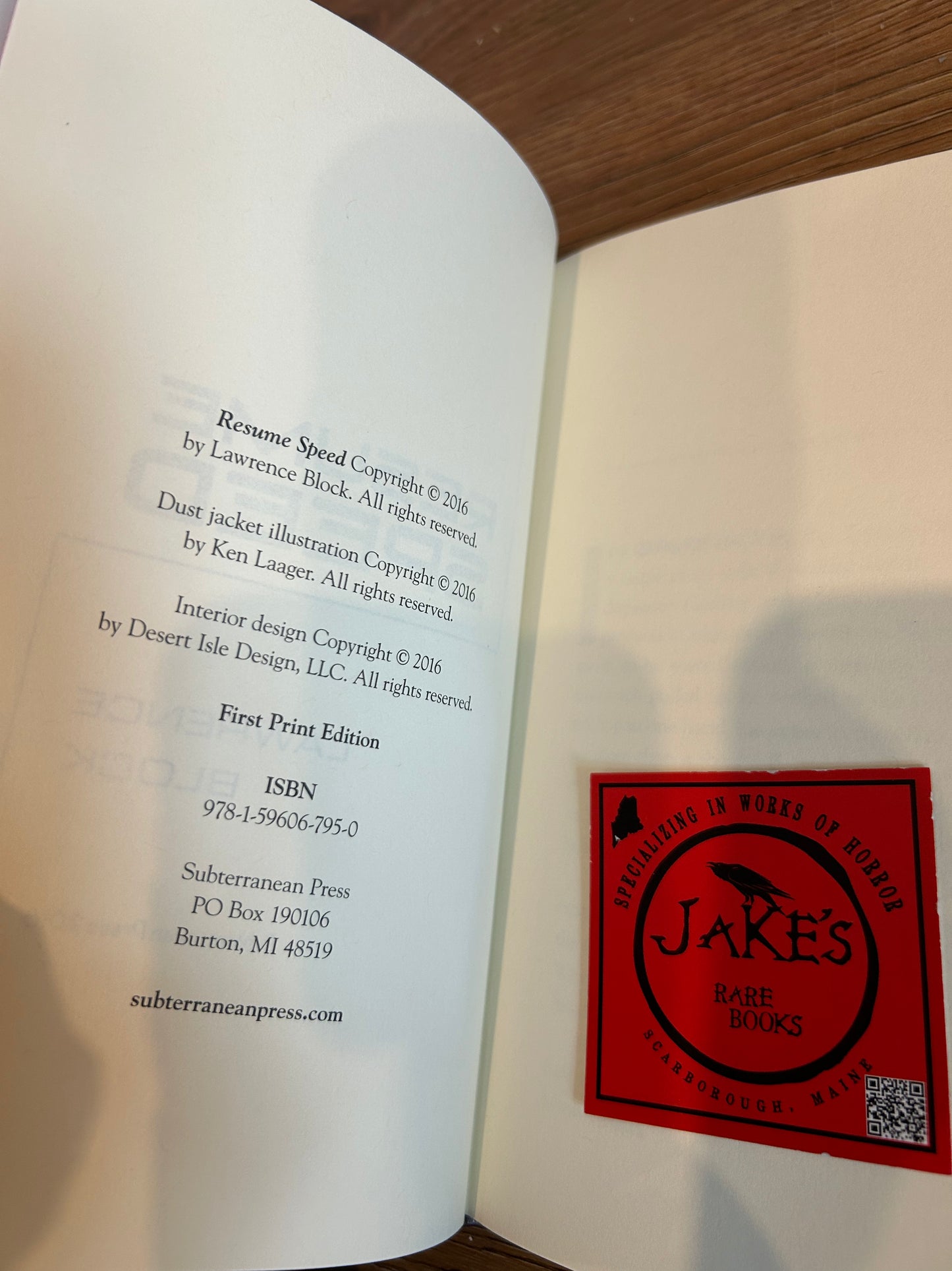 Lawrence Block, Resume Speed, Signed First Edition #12, Subterranean Press