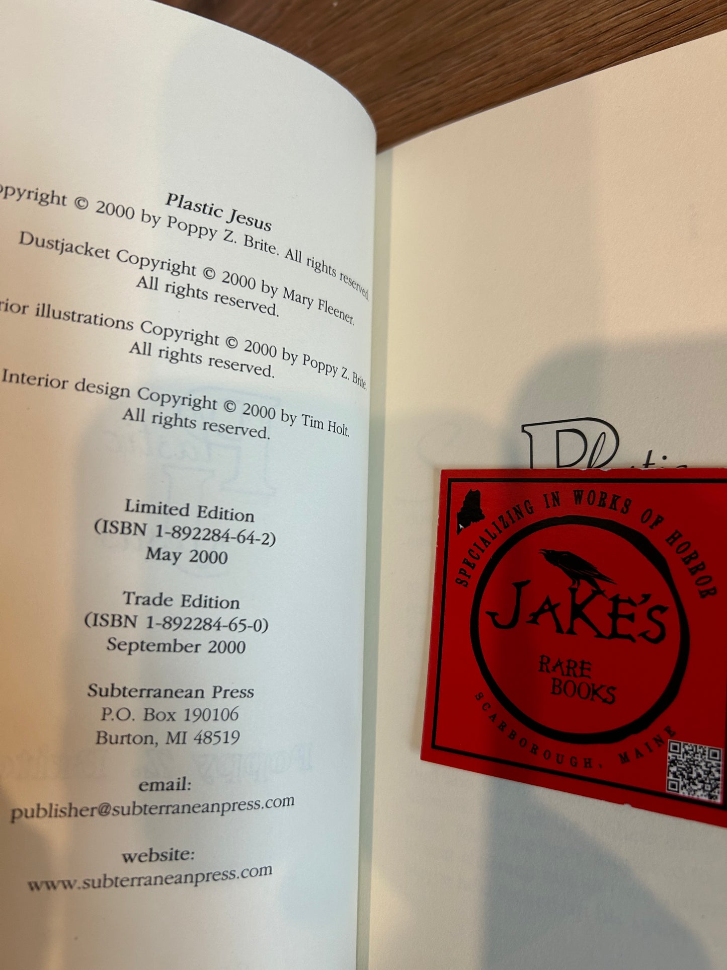 Poppy Brite, Plastic Jesus, Signed Limited Edition #12, Subterranean Press