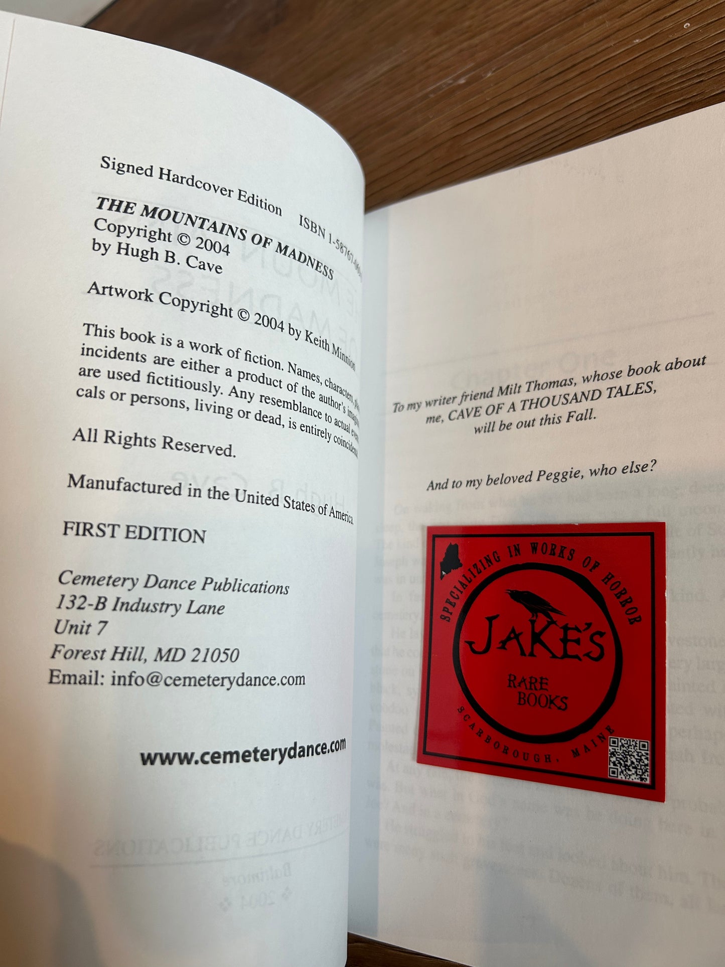 Hugh Cave, The Mountains of Madness, Advance Uncorrected Proof, First Edition, Cemetery Dance