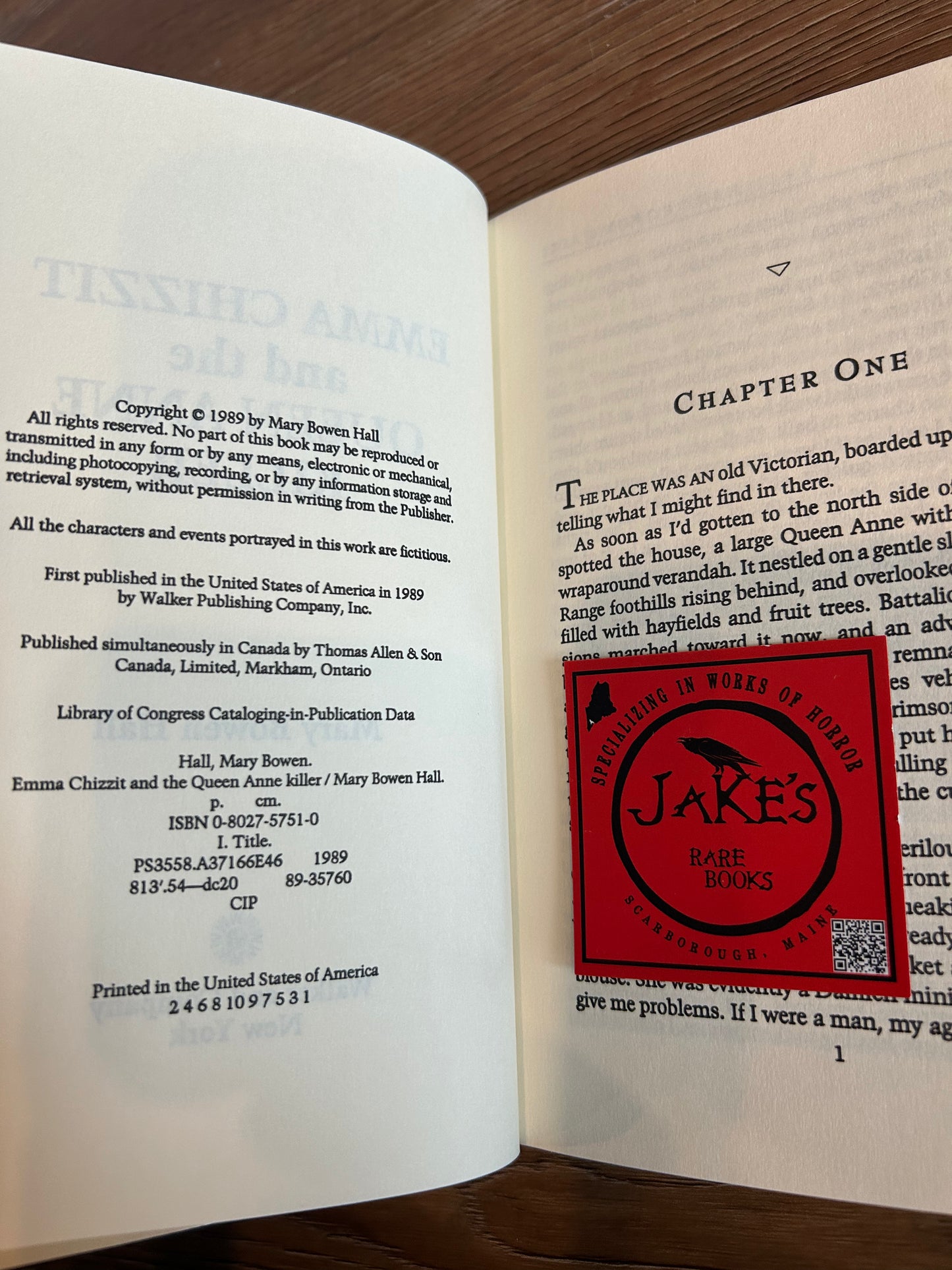 Mary Hall, Emma Chizzit and The Queen Anne Killer, Signed First Edition, Walker